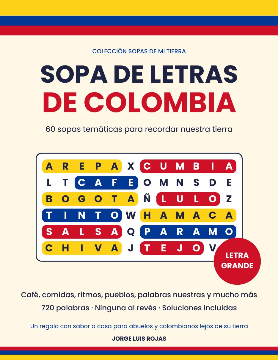 Portada del libro Sopa de Letras de Colombia, letra grande